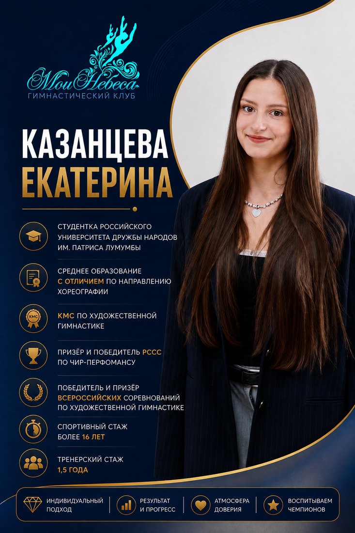 Екатерина Казанцева — КМС по художественной гимнастике, тренер «Мои Небеса»